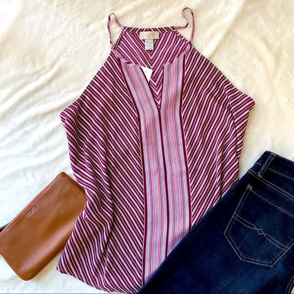 LOFT Pink and White Striped Halter Top